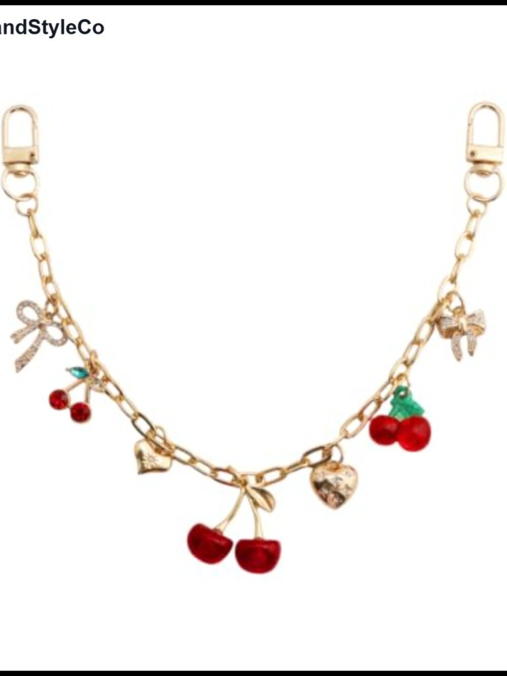 Cherry Bag Charm Purse Chain Gold Plated Cute Tote Accessory